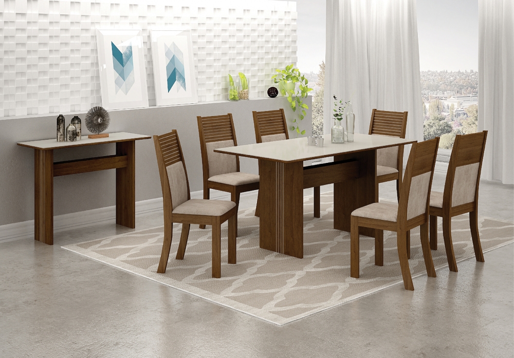 Mesa de Jantar 1,60m para 6 Cadeiras Florença New Leifer Moveis CADEIRAS NÃO INCLUSAS Braúna/Off White