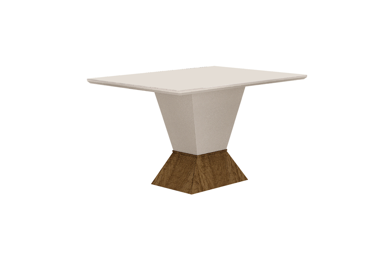 Mesa de Jantar 4 Lugares 1,20m Tampo Copo MDF/Vidro Larissa Moveis Leifer CADEIRAS NÃO INCLUSAS Braúna/Off White, Copo com vidro