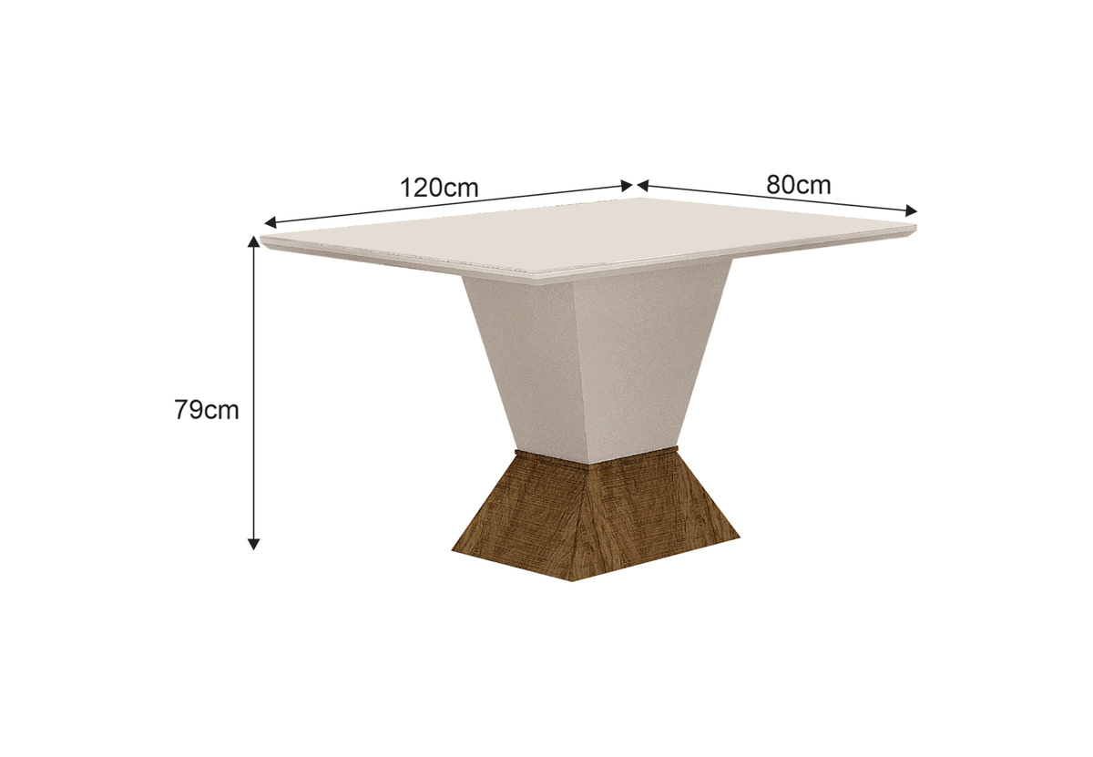Mesa de Jantar 4 Lugares 1,20m Tampo Copo MDF/Vidro Larissa Moveis Leifer CADEIRAS NÃO INCLUSAS Braúna/Off White, Copo com vidro