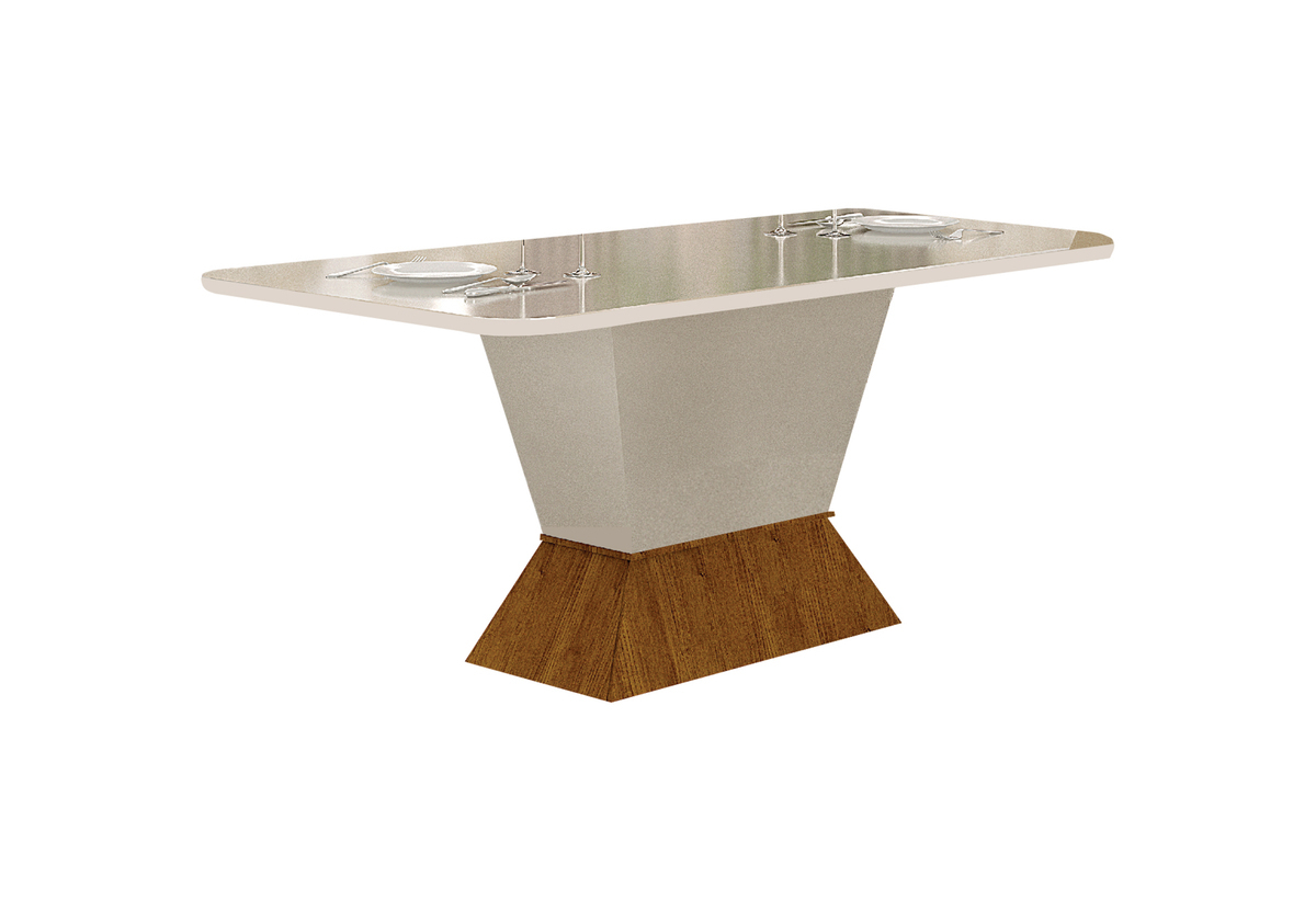 Mesa de Jantar 6 Lugares 1,60m Tampo Copo MDF/Vidro Larissa Moveis Leifer CADEIRAS NÃO INCLUSAS Braúna/Off White, Copo com vidro