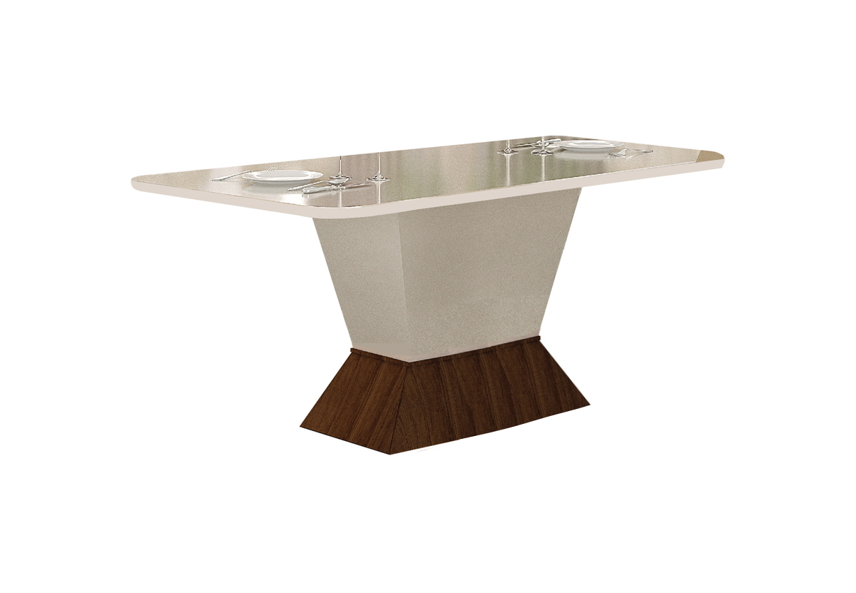 Mesa de Jantar 6 Lugares 1,80m Tampo Copo MDF/Vidro Larissa Moveis Leifer CADEIRAS NÃO INCLUSAS Braúna/Off White, Copo com vidro