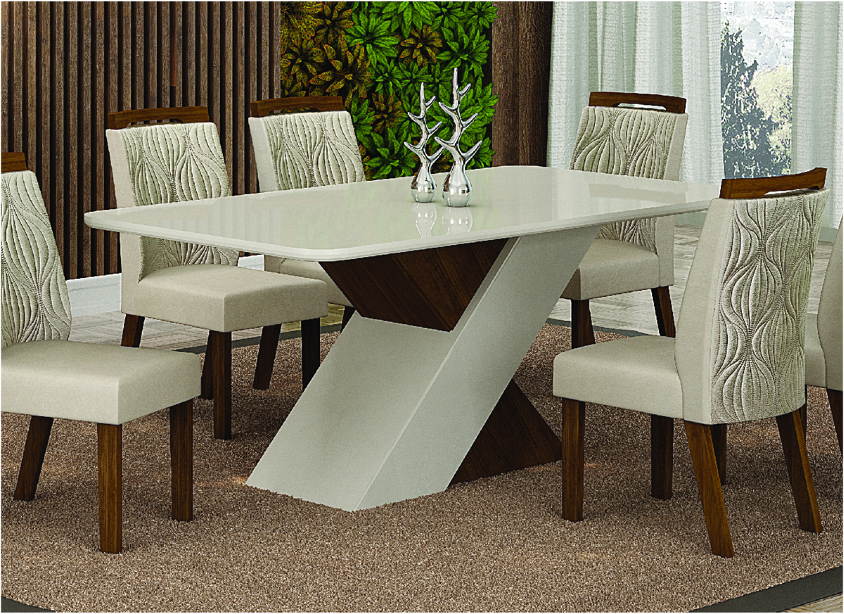 Mesa de Jantar 6 Lugares Tampo Copo MDF/Vidro Ilheus 1,60m Leifer Moveis CADEIRAS NÃO INCLUSAS Braúna/Off White, Copo com vidro