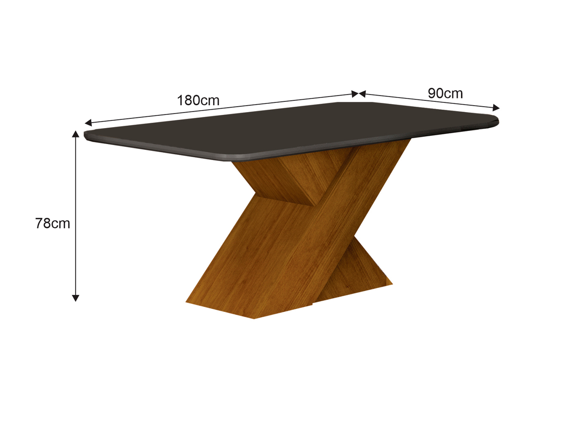 Mesa de Jantar 6 Lugares Tampo Vidro Ilheus 1,80m Leifer Moveis CADEIRAS NÃO INCLUSAS Freijó/Chumbo, Copo com vidro