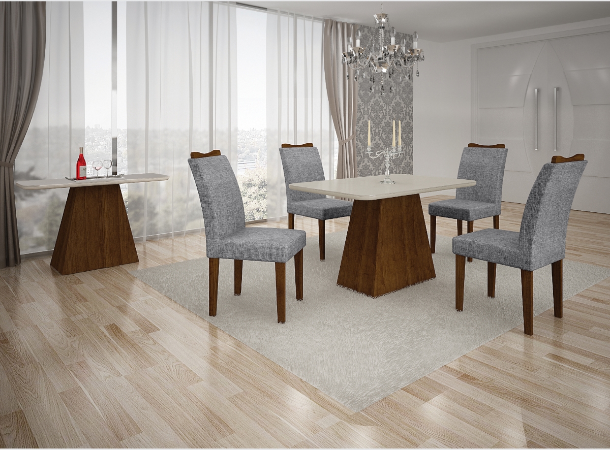 Mesa de Jantar Slim Retangular Tampo Copo MDF/Vidro 180cm Pampulha New Moveis Leifer CADEIRAS NÃO INCLUSAS Braúna/Off White, Copo com vidro