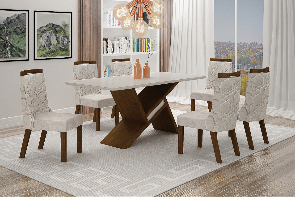 Mesa de Jantar Tampo Copo MDF/Vidro 1,80 Agata Leifer Moveis CADEIRAS NÃO INCLUSAS Braúna/Off White, Copo com vidro