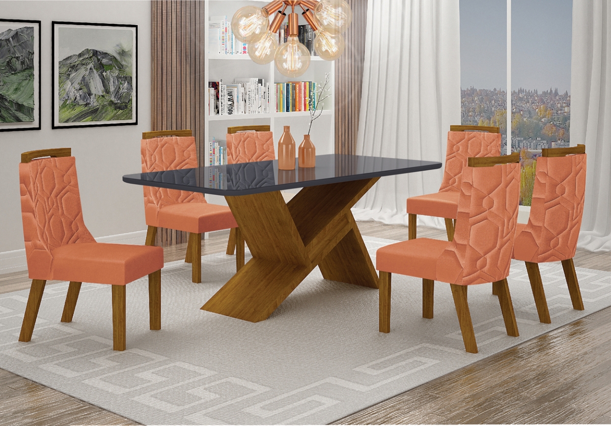 Mesa de Jantar Tampo Copo MDF/Vidro 1,80 Agata Leifer Moveis CADEIRAS NÃO INCLUSAS Freijó/Chumbo, Copo com vidro