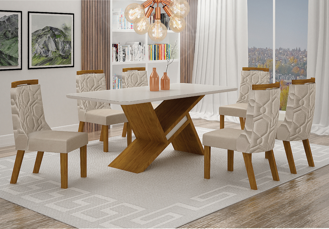 Mesa de Jantar Tampo Copo MDF/Vidro 1,80 Agata Leifer Moveis CADEIRAS NÃO INCLUSAS Freijó/Off White, Copo com vidro