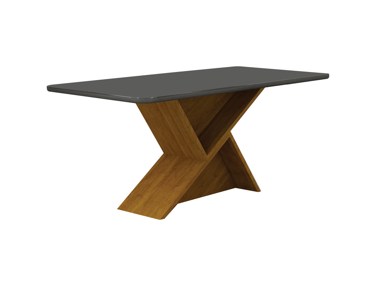 Mesa de Jantar Tampo Copo MDF/Vidro 6 Lugares 1,80m Perola Leifer CADEIRAS NÃO INCLUSAS Freijó/Chumbo, Copo com vidro