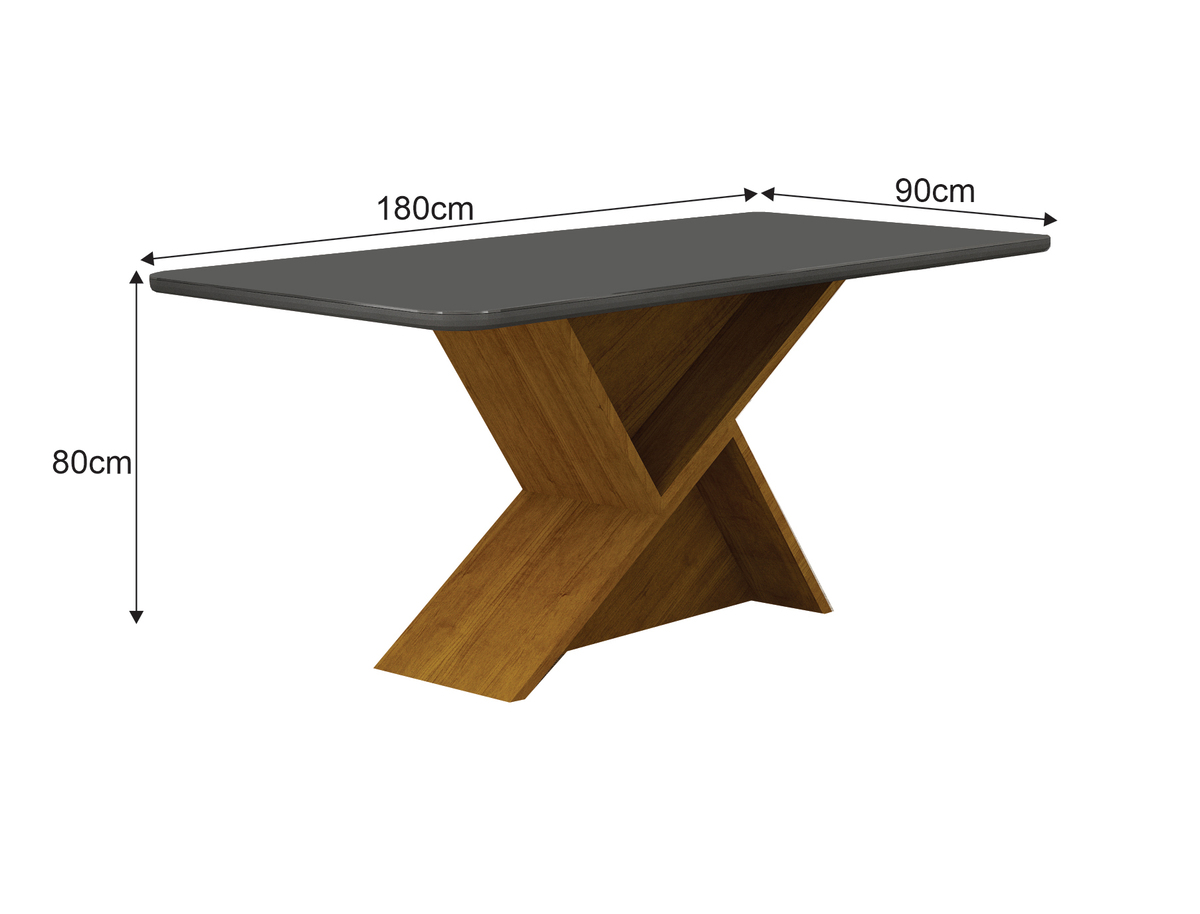 Mesa de Jantar Tampo Copo MDF/Vidro 6 Lugares 1,80m Perola Leifer CADEIRAS NÃO INCLUSAS Freijó/Chumbo, Copo com vidro