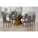 Mesa de Jantar Tampo Copo MDF/Vidro 6 Lugares 1,80m Perola Leifer CADEIRAS NÃO INCLUSAS Freijó/Chumbo, Copo com vidro