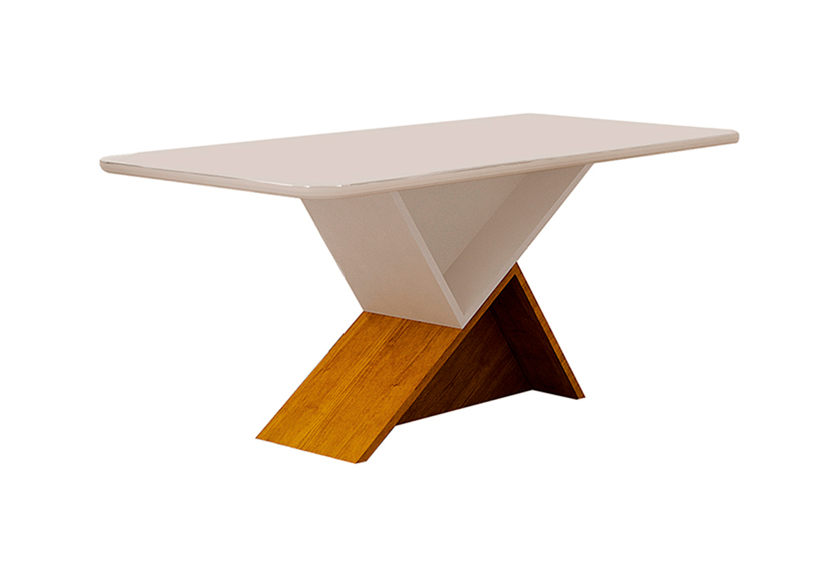 Mesa de Jantar Tampo Copo MDF/Vidro 6 Lugares 1,80m Perola Leifer CADEIRAS NÃO INCLUSAS Freijó/Off White, Copo com vidro