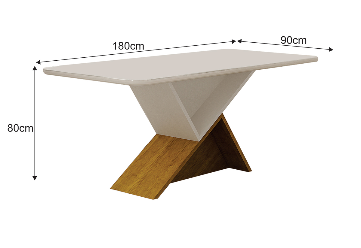 Mesa de Jantar Tampo Copo MDF/Vidro 6 Lugares 1,80m Perola Leifer CADEIRAS NÃO INCLUSAS Freijó/Off White, Copo com vidro