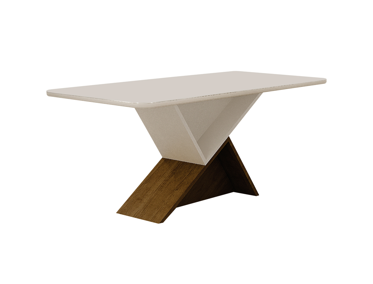 Mesa de Jantar Tampo Copo Vidro 6 Lugares 1,60m Perola Leifer CADEIRAS NÃO INCLUSAS Braúna/Off White, Copo com vidro