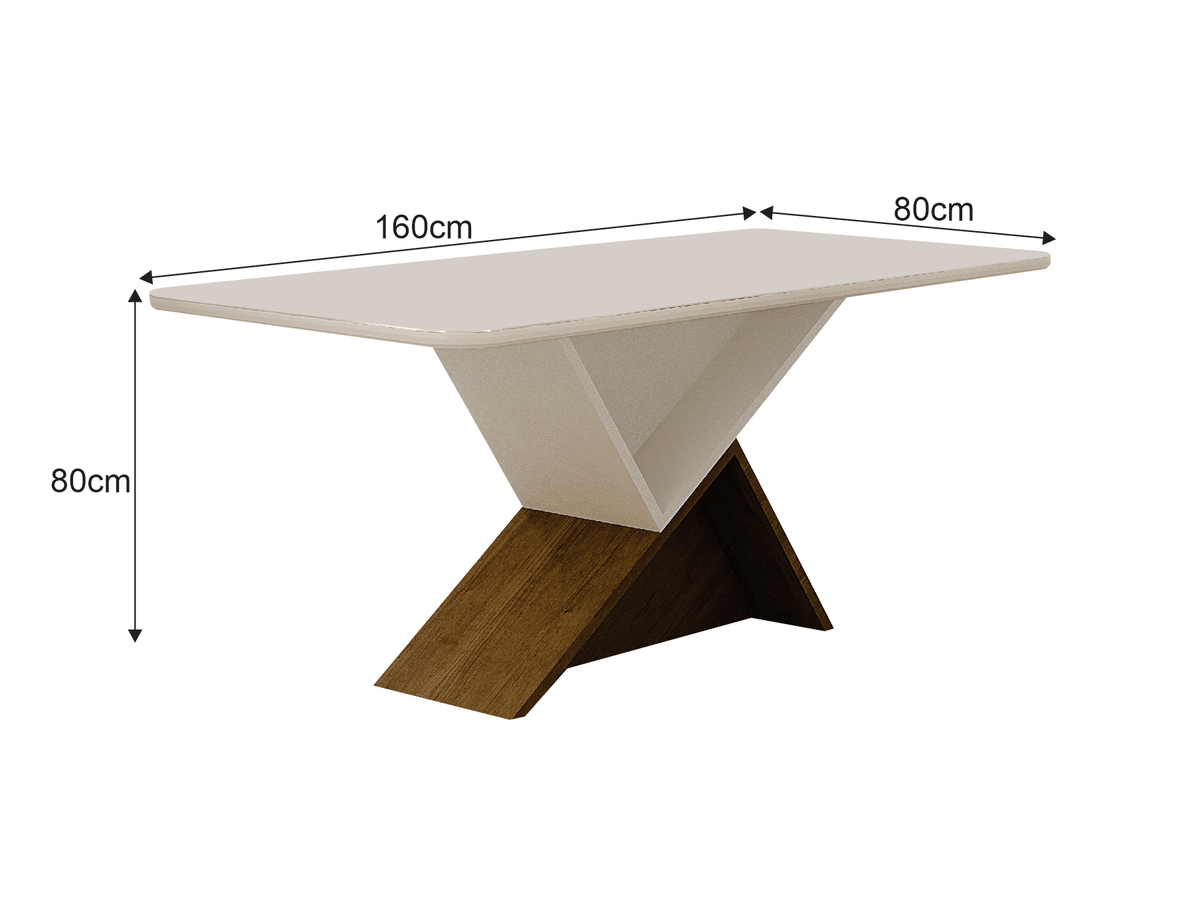 Mesa de Jantar Tampo Copo Vidro 6 Lugares 1,60m Perola Leifer CADEIRAS NÃO INCLUSAS Braúna/Off White, Copo com vidro