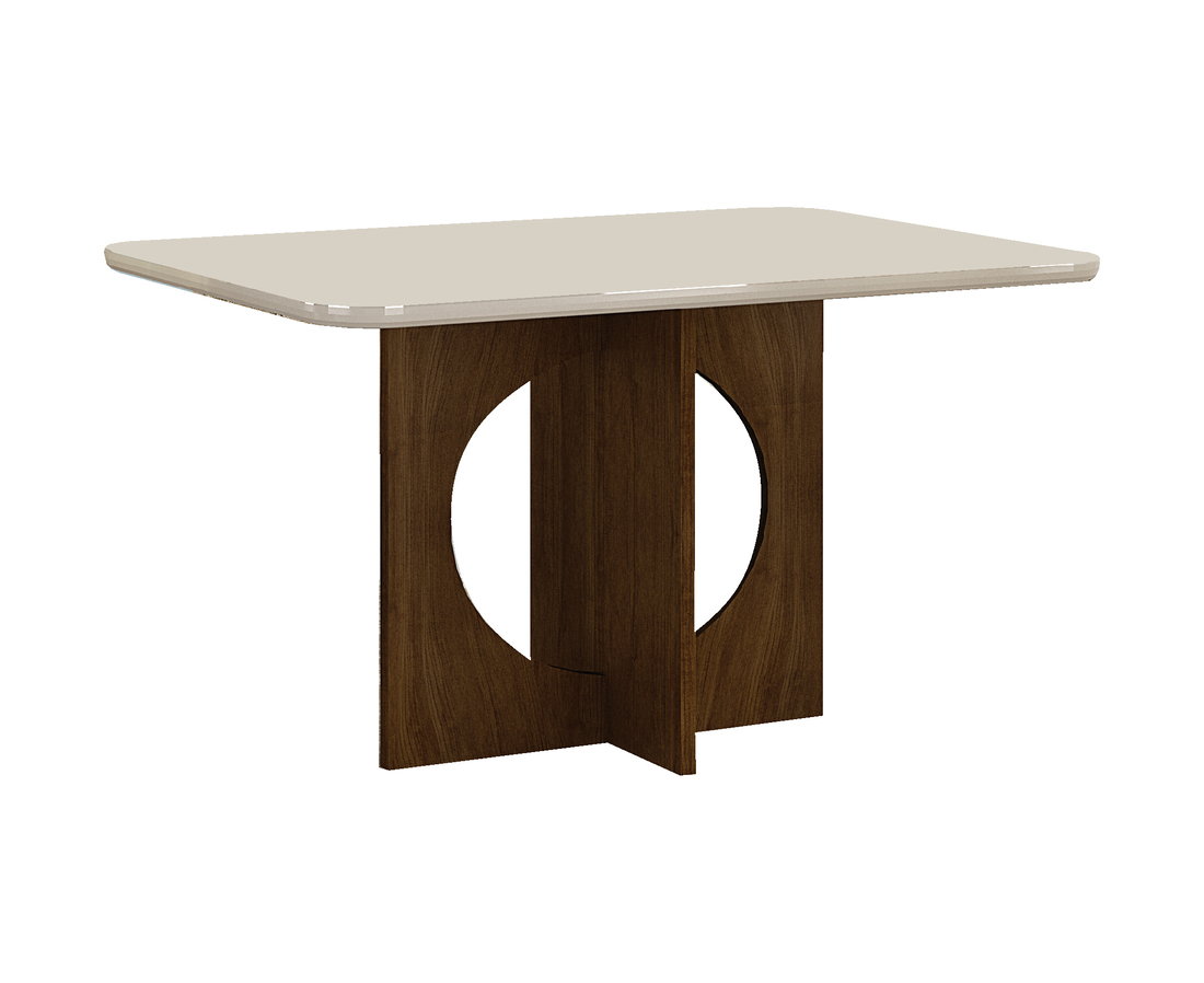 Mesa para 04 Cadeiras Tampo Copo Vidro/MDF 120cm Lorena Leifer Moveis Braúna/Off White, Copo com vidro