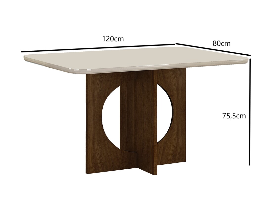 Mesa para 04 Cadeiras Tampo Copo Vidro/MDF 120cm Lorena Leifer Moveis Braúna/Off White, Copo com vidro