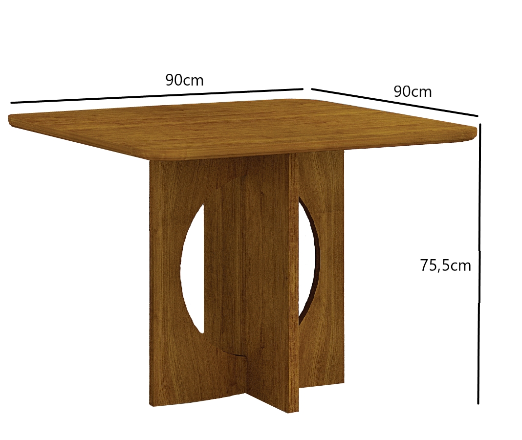 Mesa para 04 Cadeiras Tampo Vidro/MDF 90cm Lorena Leifer Moveis CADEIRAS NÃO INCLUSAS Freijó
