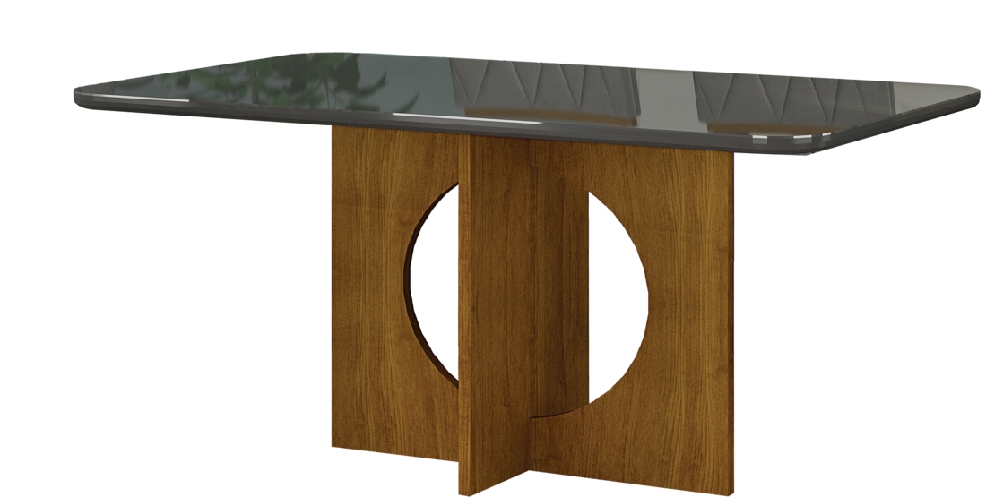 Mesa para 06 Cadeiras Tampo Copo Vidro/MDF 160cm Lorena Leifer Moveis CADEIRAS NÃO INCLUSAS Freijó/Chumbo, Copo com vidro