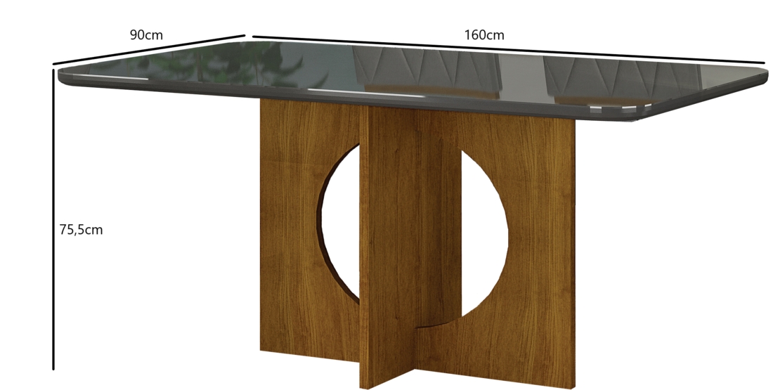 Mesa para 06 Cadeiras Tampo Copo Vidro/MDF 160cm Lorena Leifer Moveis CADEIRAS NÃO INCLUSAS Freijó/Chumbo, Copo com vidro