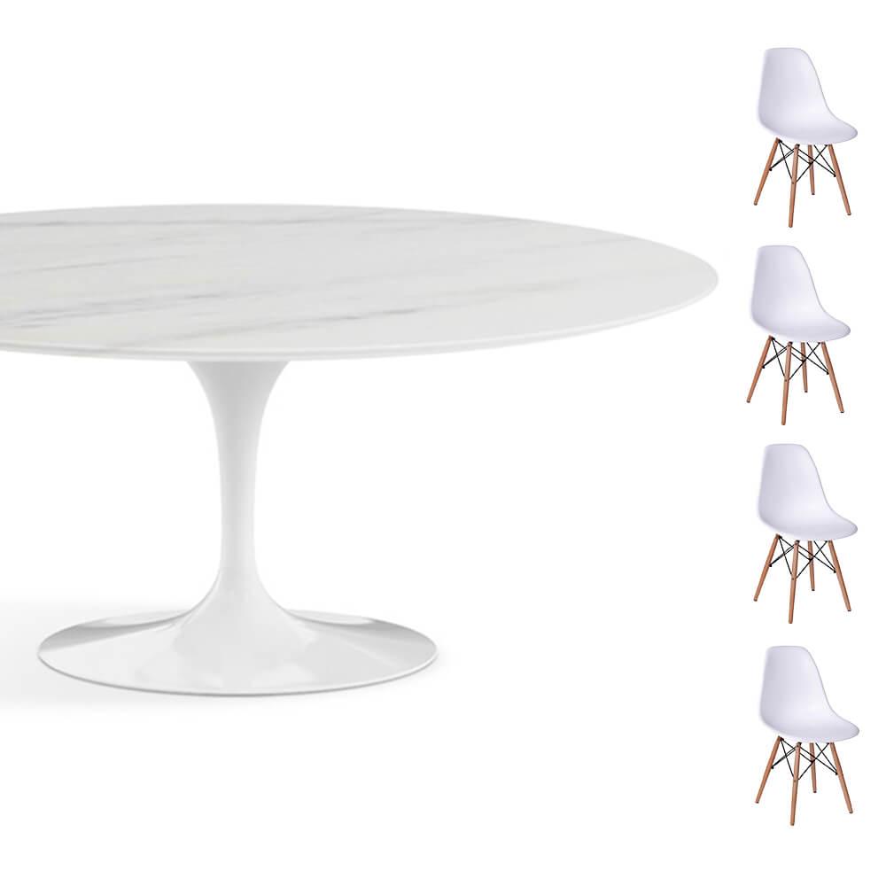 Conjunto Mesa Saarinen Oval Espirito Santo 160X90cm + 4 Cadeiras Eames DSW - Branca
