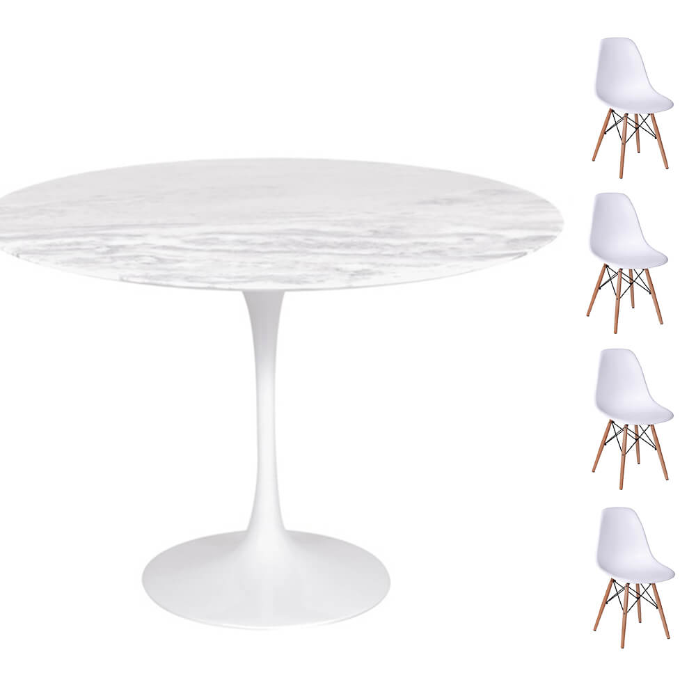 Conjunto Mesa Saarinen Redonda Espirito Santo 107cm + 4 Cadeiras Eames DSW - Branca