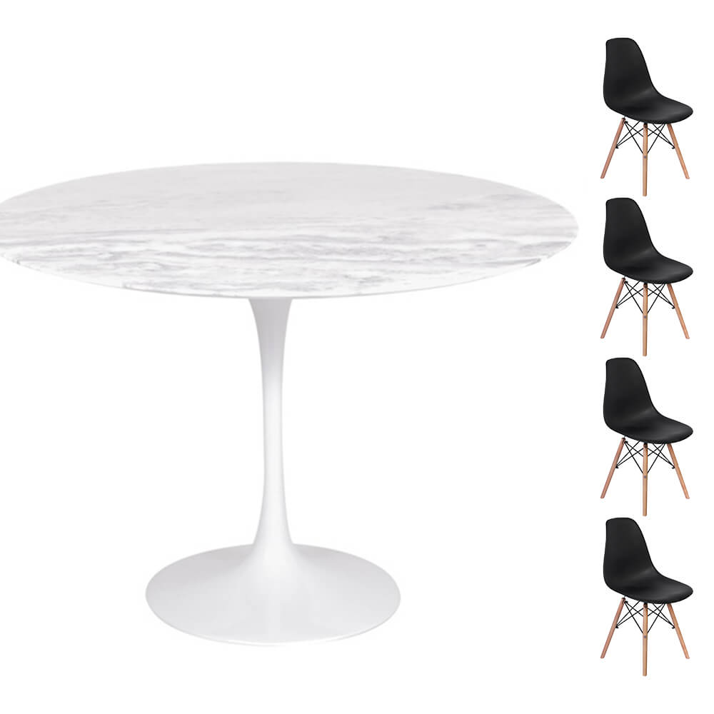 Conjunto Mesa Saarinen Redonda Espirito Santo 107cm + 4 Cadeiras Eames DSW - Preta