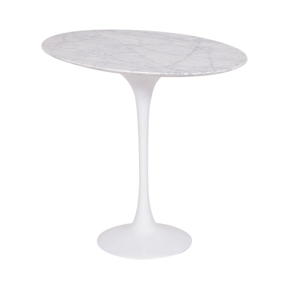Mesa Saarinen Lateral Oval Carrara 57x38cm - Base Branca