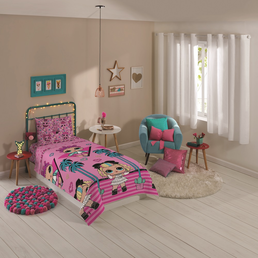 Jogo de cama Solteiro LOL Rosa Microfibra 3 peças - Lepper