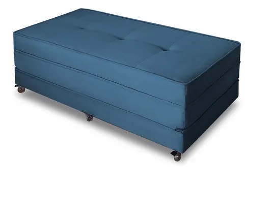 Puff Cama Casal Dobravel Com Rodízios Lindecor cor Azul