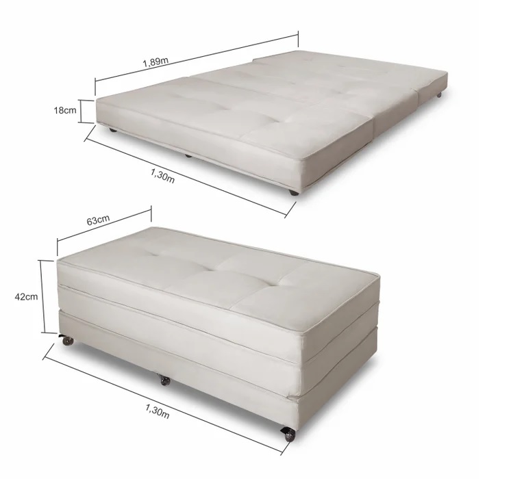 Puff Cama Casal Dobravel Com Rodízios Lindecor cor Marfim