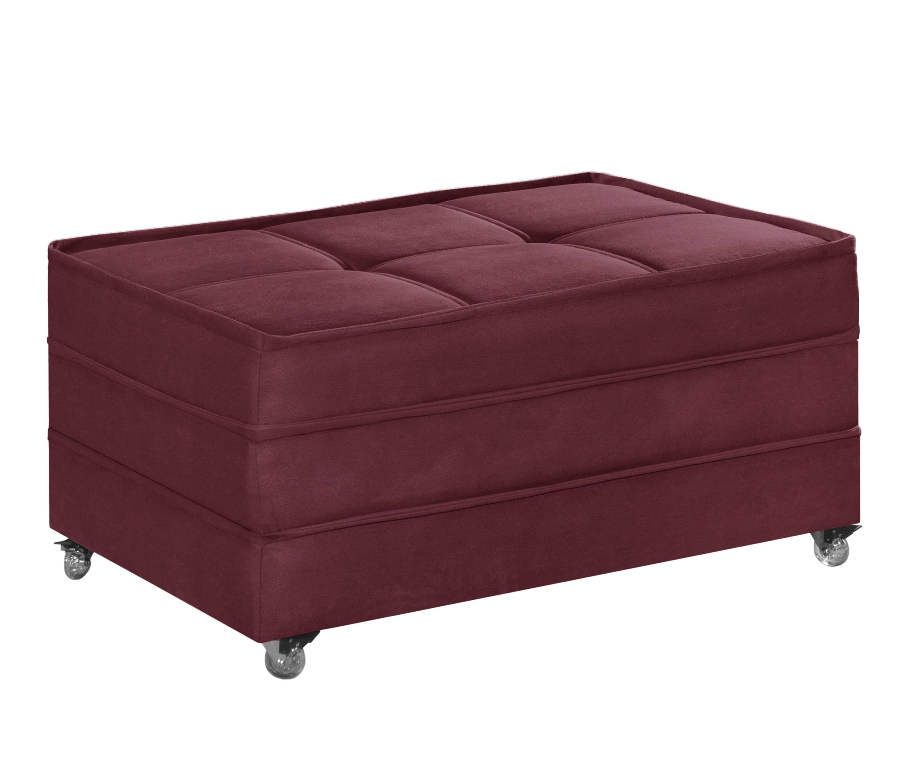 Puff Cama Solteiro Dobravel Com Rodízios Lindecor cor Bordo