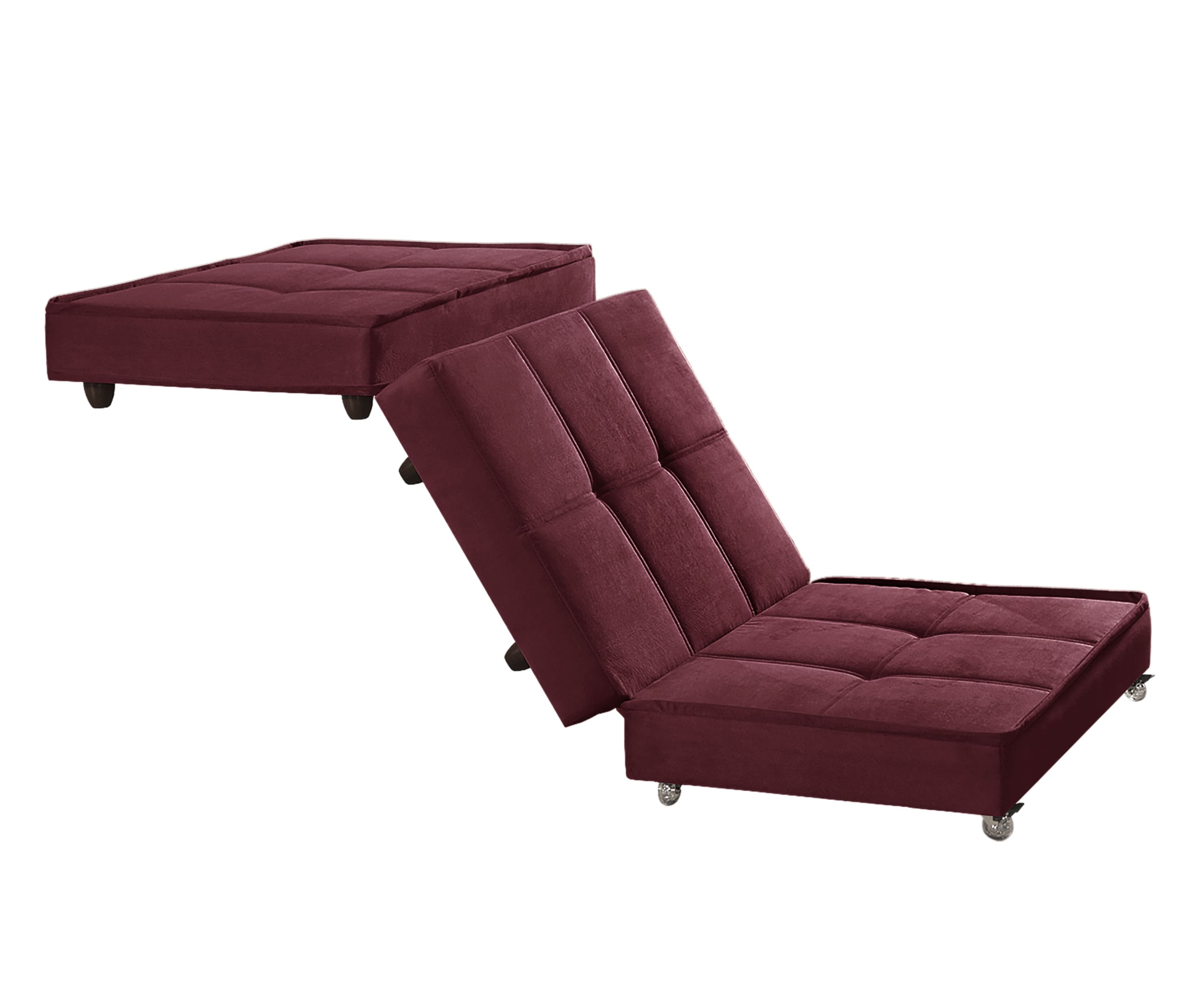 Puff Cama Solteiro Dobravel Com Rodízios Lindecor cor Bordo