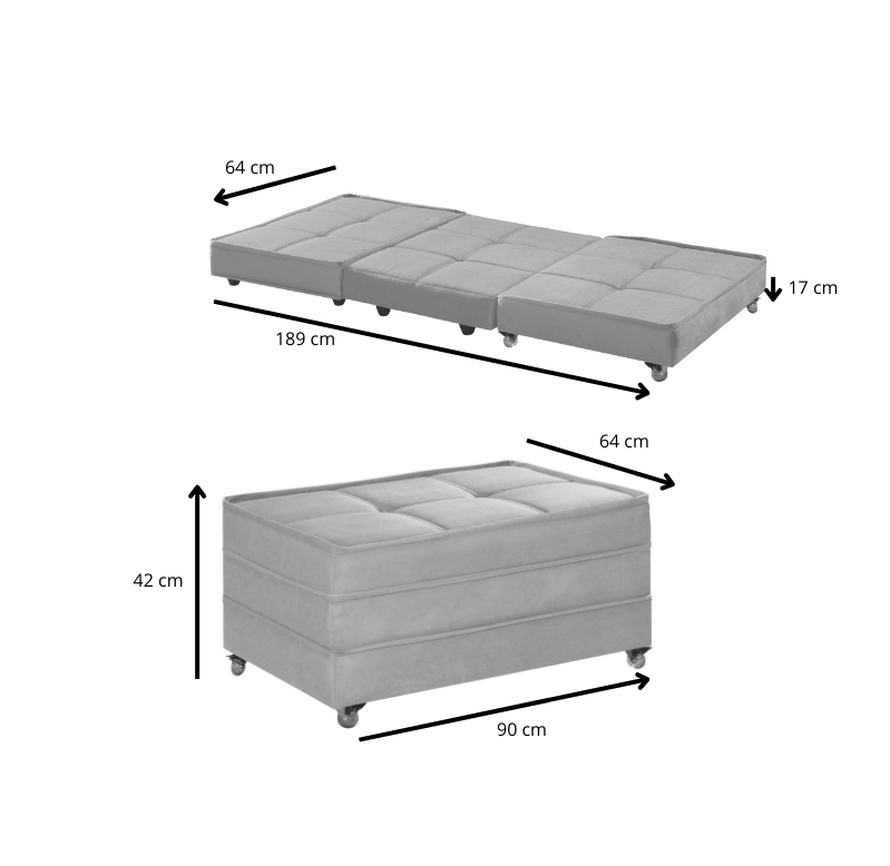 Puff Cama Solteiro Dobravel Com Rodízios Lindecor cor Marfim