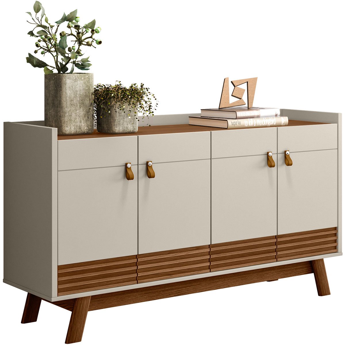 Aparador Buffet 4 Portas Ripado 160 cm Abruzzo Freijo/Off White