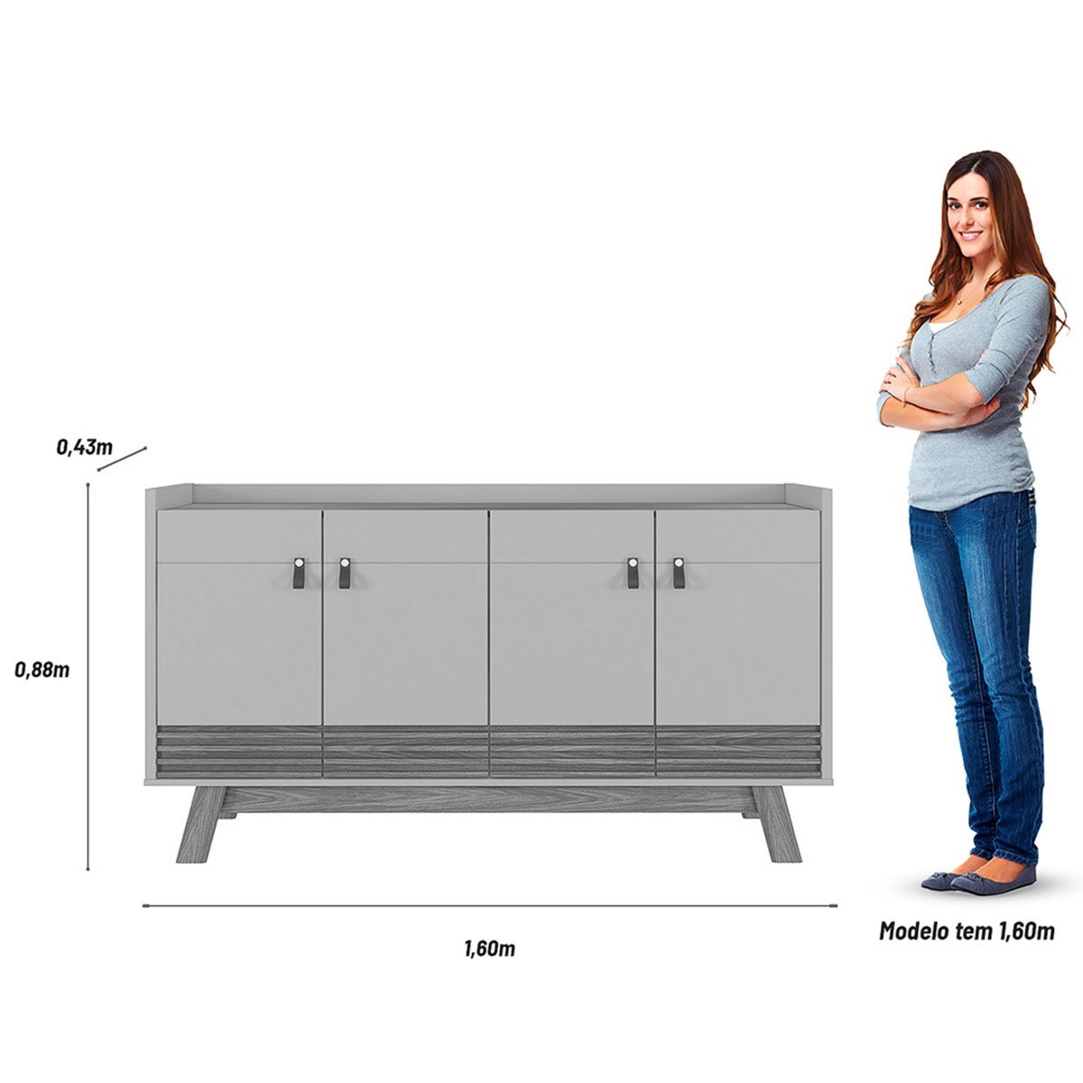 Aparador Buffet 4 Portas Ripado 160 cm Abruzzo Freijo/Off White
