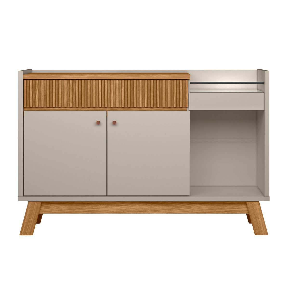 Aparador Buffet Bar c/ Espelho 2 Portas 1 Gaveta Ripada Lucas Nature/Off White