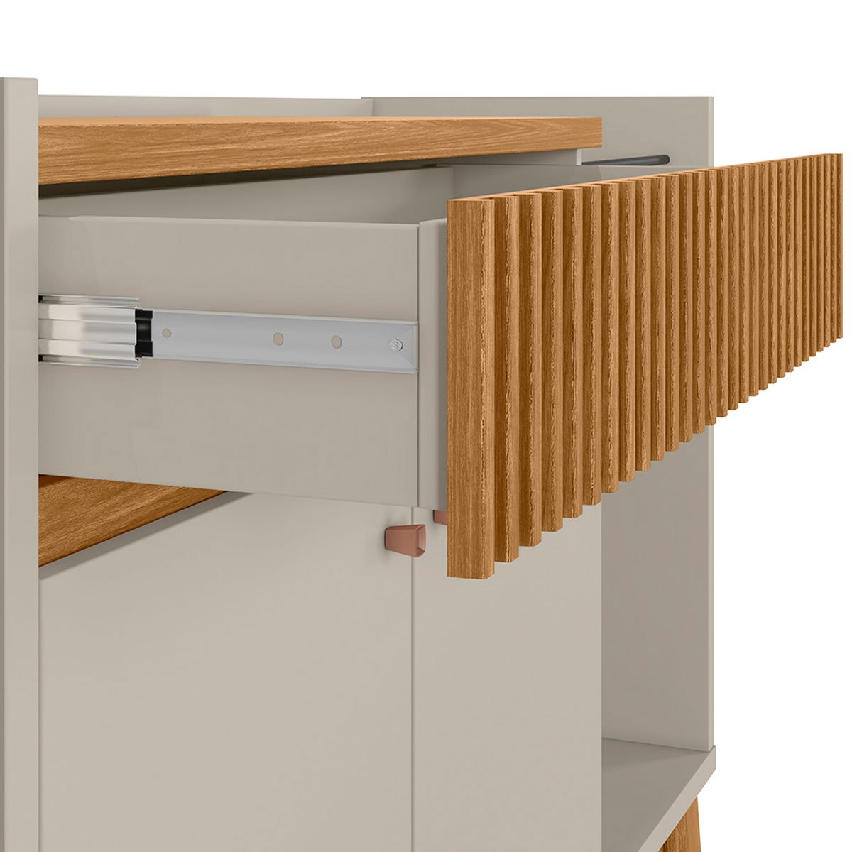 Aparador Buffet Bar c/ Espelho 2 Portas 1 Gaveta Ripada Lucas Nature/Off White