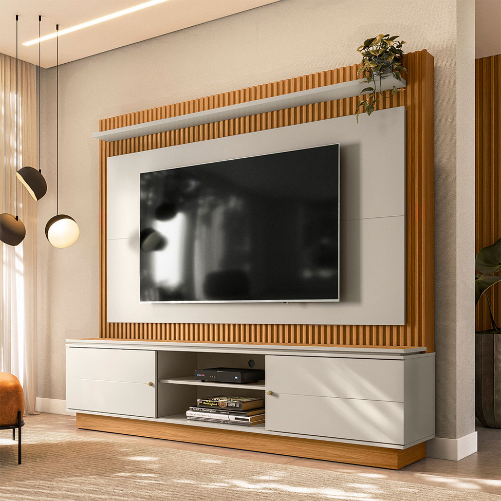Estante para Home Theater e TV até 75 Polegadas Guararapes 2 PT Nature e Off White