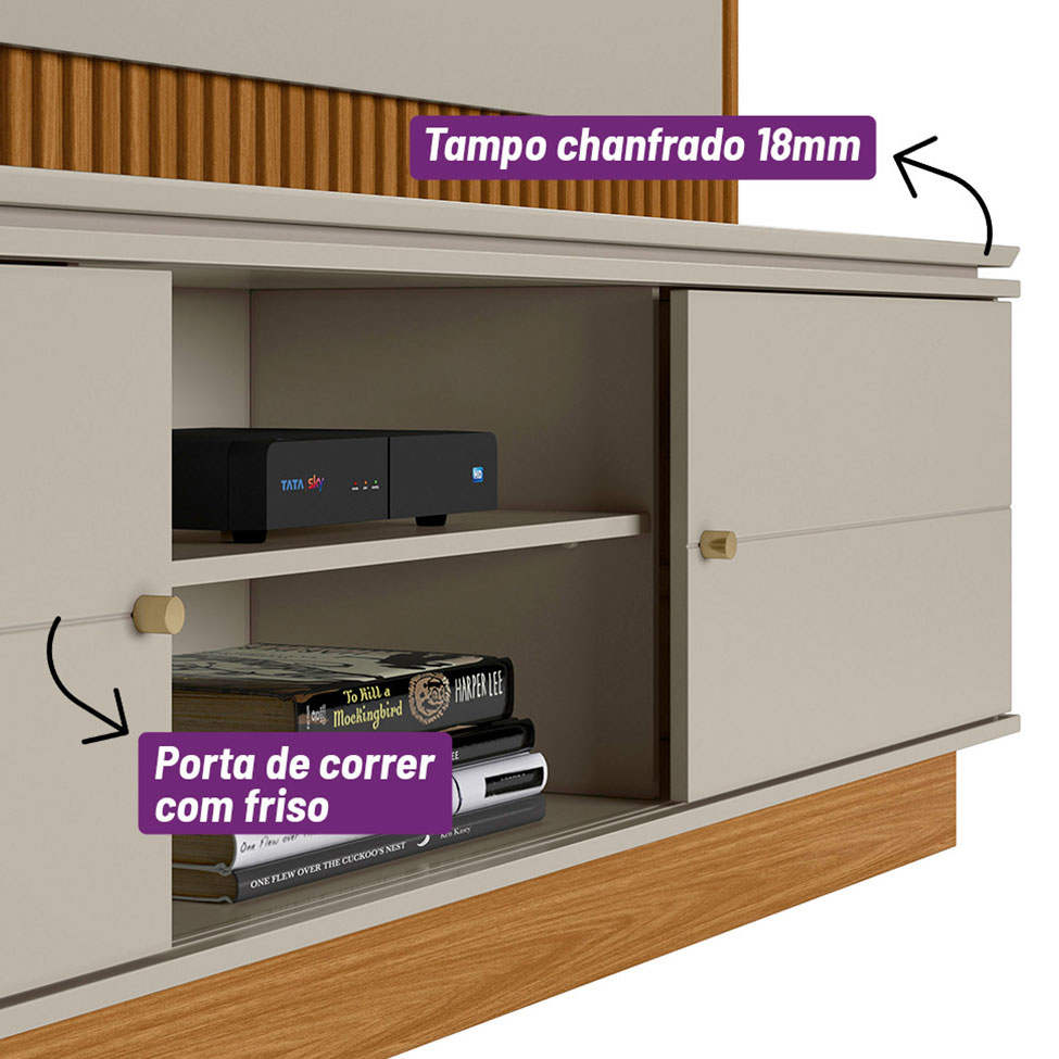 Estante para Home Theater e TV até 75 Polegadas Guararapes 2 PT Nature e Off White