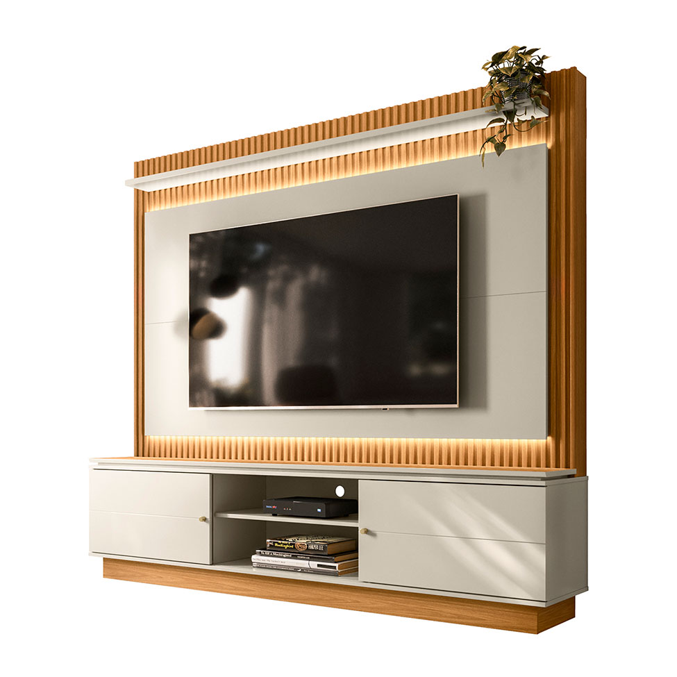 Estante para Home Theater e TV até 75 Polegadas Guararapes com LED 2 PT Nature e Off White