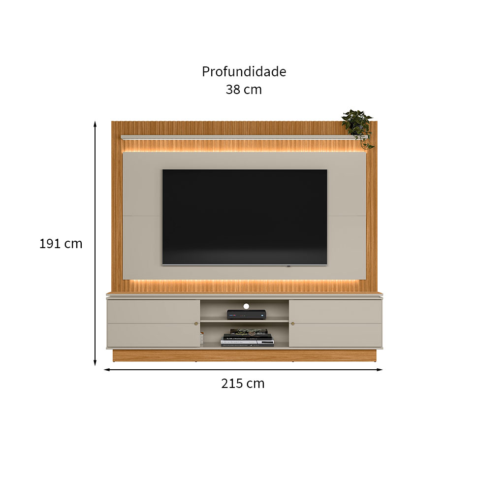 Estante para Home Theater e TV até 75 Polegadas Guararapes com LED 2 PT Nature e Off White