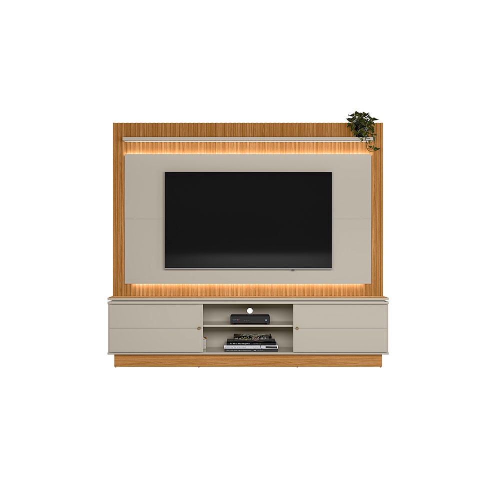 Estante para Home Theater e TV até 75 Polegadas Guararapes com LED 2 PT Nature e Off White