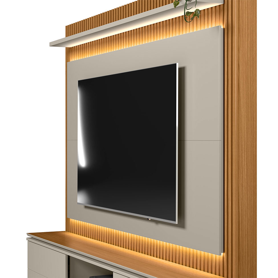 Estante para Home Theater e TV até 75 Polegadas Guararapes com LED 2 PT Nature e Off White