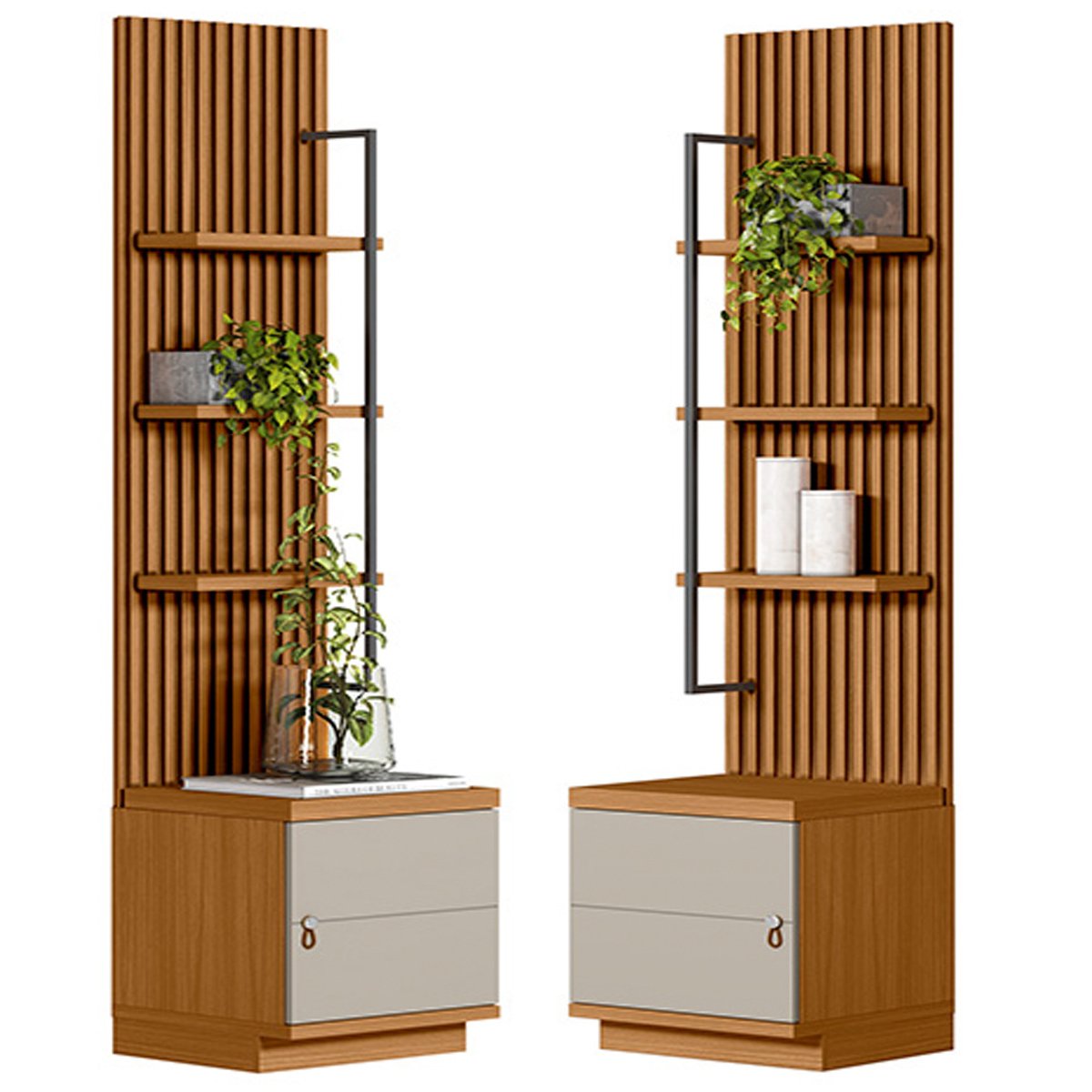 Kit 2 Módulos Laterais Complementares Painel Ripado Naturale/Off White