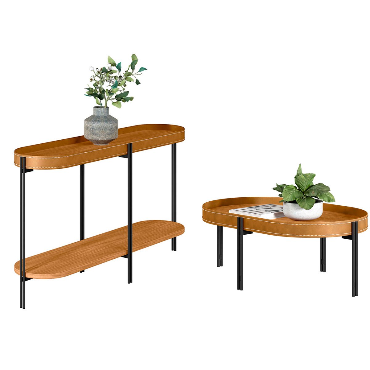 Kit Aparador para Sala e Mesa de Centro Arredondada Mônica Nature