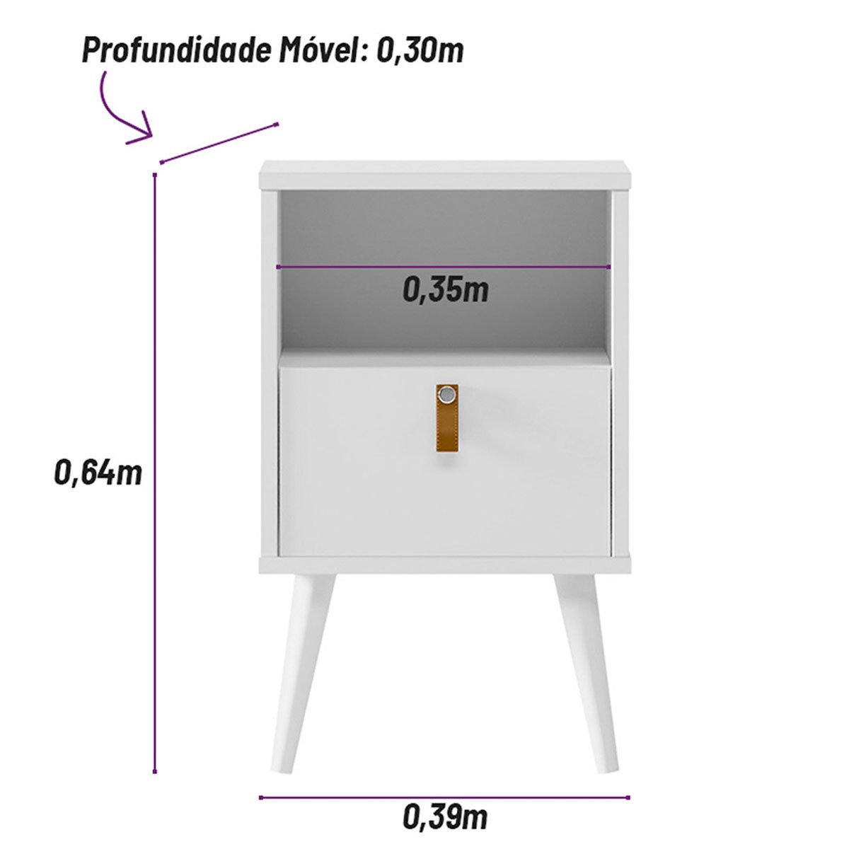 Mesa de Cabeceira com Pés Palito Bob 1 Gaveta e Nicho Off White