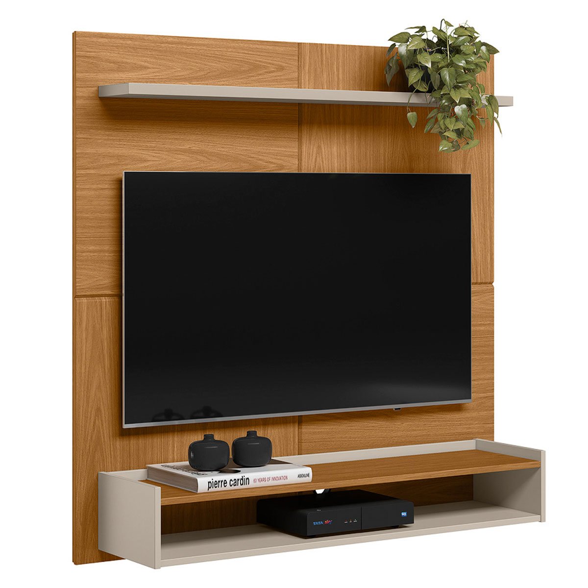 Painel para Tv até 50" Chanfrado com Nicho e Prateleira Cris Nature/Off White
