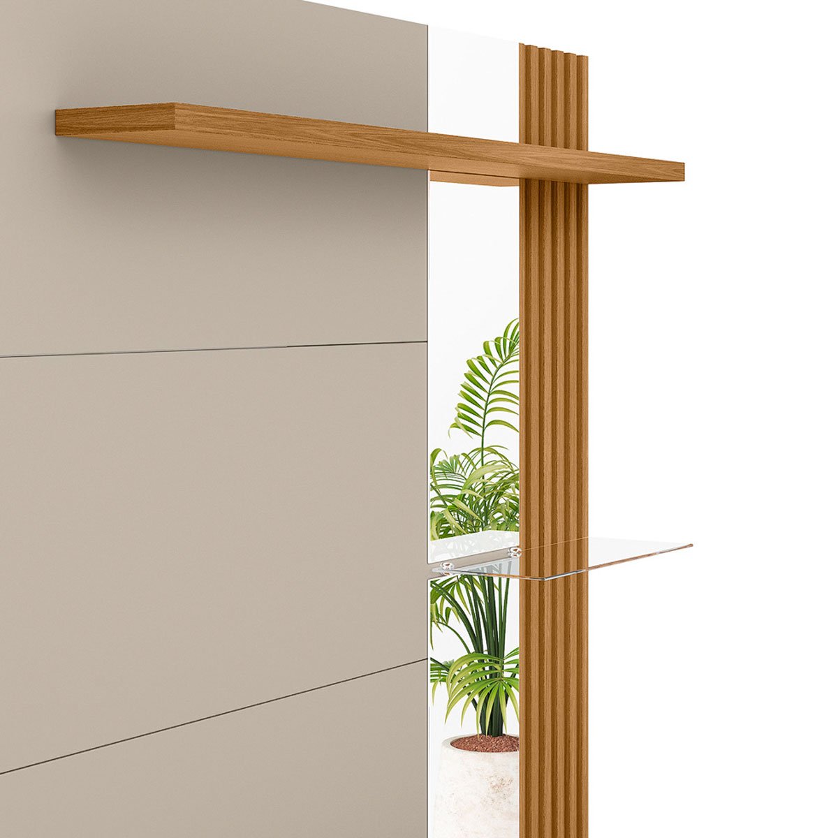 Painel para Tv até 60" Ripado com Espelho 2 Portas Calêndula Nature/Off White