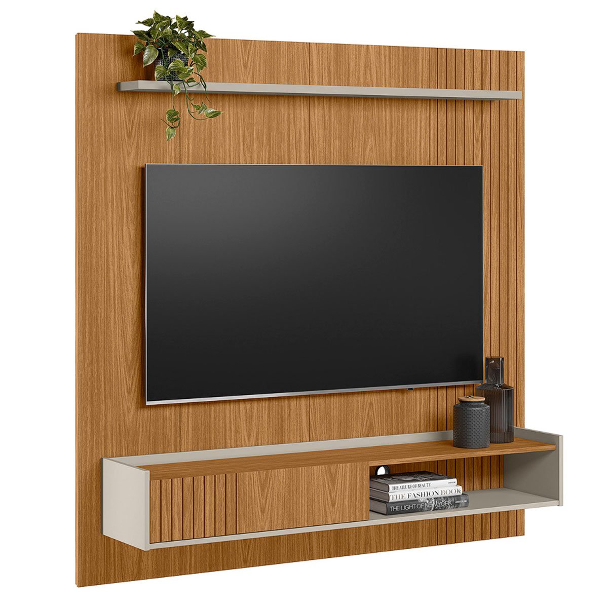 Painel para Tv até 65" Frisado com Porta e Nicho Diana Nature/Off White