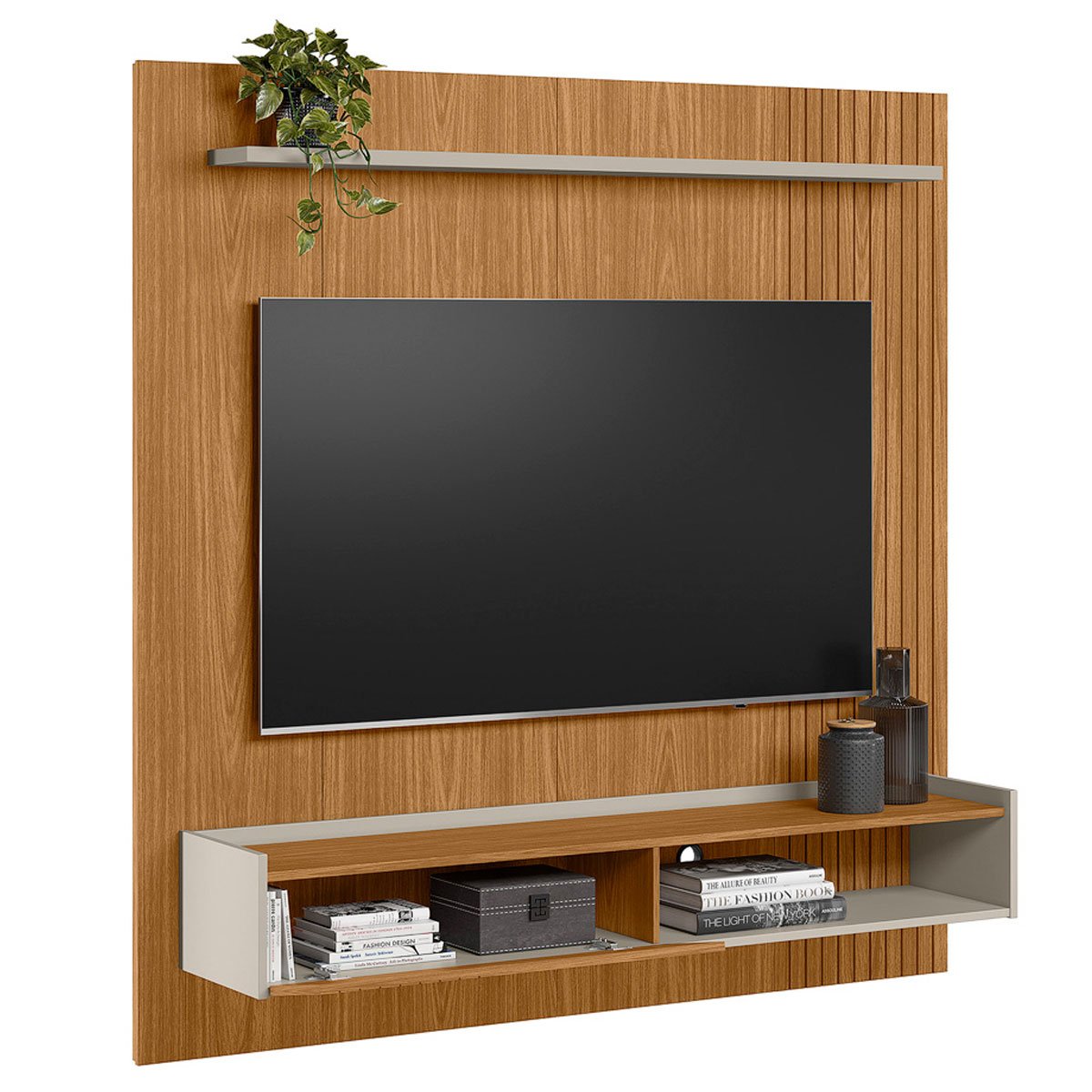 Painel para Tv até 65" Frisado com Porta e Nicho Diana Nature/Off White